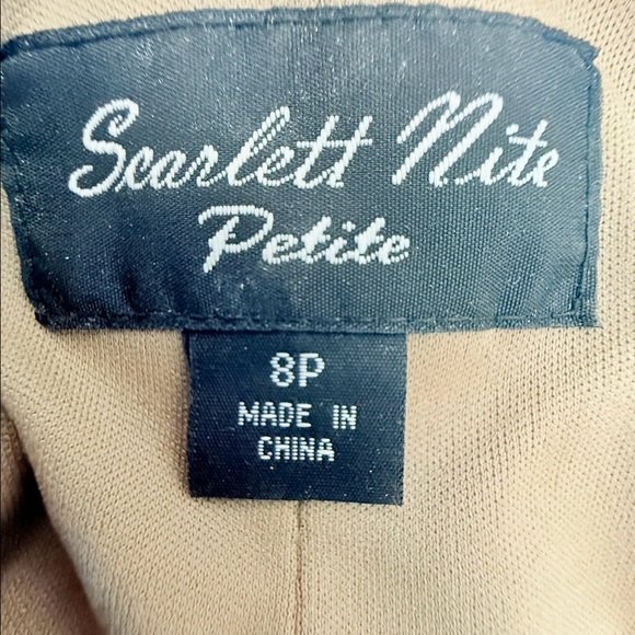 Scarlett Nite Floral Sheath Dress 8P Tan Gray Layered Lace Metallic Cap Sleeves - Picture 10 of 15